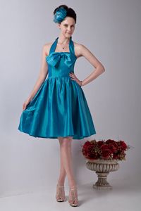 Hand Flowery Halter Knee Length Quince Dama Dresse in Teal in Simi Valley