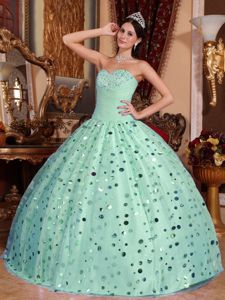 Apple Green Sweetheart A-line Sweet 15 Dresses with Sequins in Ettrick