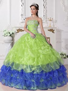 Strapless Floor-length Dress for Quince in Green with Appliques in Elba