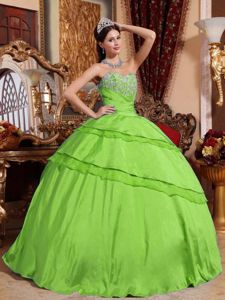Green Sweetheart Dresses for Quince with Appliques and Lace Up Back