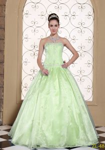 New Style Beaded Yellow Green Quinceanera Gown Dresses in Organza