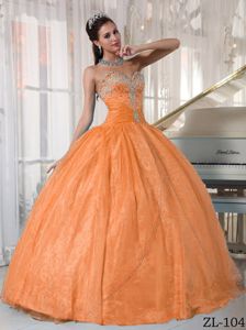 Simple Orange Red Quinceanera Gown with Beading in La Paz Bolivia