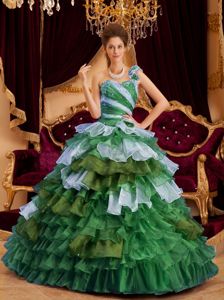 Customized One Shoulder Beaded Multi-color Quinceanera Dress with Ruffles