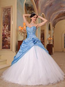 Aqua Blue and White A-Line Sweetheart Beading Quinceanera Dress in Toledo