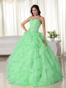 Lovely Apple Green Sweetheart Long Sweet 16 Dress with Ruffles in Utica