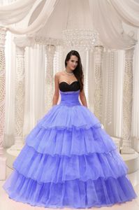 Pretty Sweetheart Purple and Black Floor-length Quince Dress with Layers