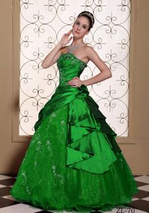 Modest Strapless Green Long Quinceanera Gown with Embroidery in Troy