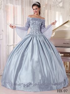 Silver Off The Shoulder Long Sleeves Quinceanera Dresses with Appliques