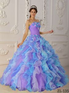 Romantic Muti-Color Strapless Hand Flowery Sweet 16 Dresses with Ruffles