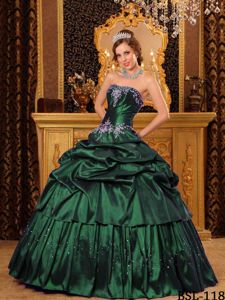 Embroidery and Paillettes Dark Green Puffy Quinceanera Gown in Princeton