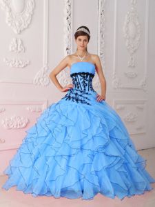 Floral Appliques and Ruffles Decorated Ruche Quinceaneras Dress on Sale