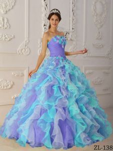 Multi-color Ruffles Ruche and Flower Quinceanera Dress in Parkersburg
