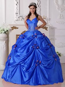 Floor-length Taffeta Beaded Quinceanera Gown Dress in Blue in Sincelejo