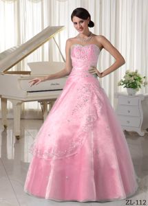 Baby Pink Beading Over Skirt Sweetheart Full-length Sweet Sixteen Dress