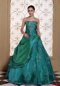 Turquoise Strapless Floor-length Quinceanera Dress with Embroidery in Tigard