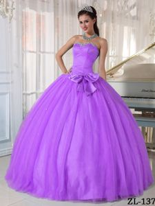 Lavender Beaded Sweetheart Full-length Quinceanera Gowns with Bowknot