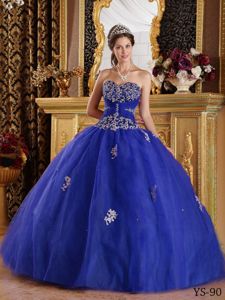 Blue Ball Gown Sweetheart Appliques Tulle Quinceanera Gown Dresses in Utica