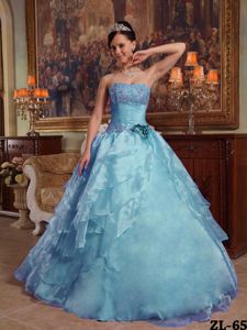 2014 Aqua Blue Strapless Organza Beading Quinceanera Dress in Manhattan