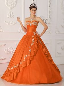 Orange Red Princess Sweetheart Embroidery and Beading Quinceanera Dress