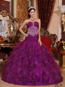 Purple A-line Sweetheart Organza with Quinceanera Dress Beading and Ruffles