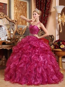 Jersey City Fuchsia Ball Gown One Shoulder Organza Beading Quinceanera Dress