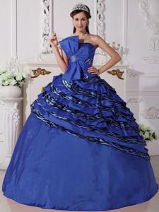 Royal Blue Ball Gown Strapless Zebra Quinceanera Dress with Beading in Fairfield