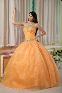 Orange Sweetheart Quince Dresses with Beading and Lace Up Back in Davis