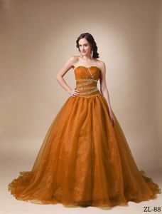Dark Orange Princess Sweetheart Quinceanera Gown with Beading in Gilroy