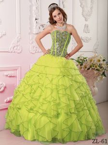 Ruffled Sweetheart Yellow Green Quinceanera Gown Dresses in Aliso Viejo