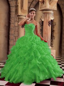 Sweetheart Spring Green Beaded Sweet 16 Dresses with Ruffles in Gainesville