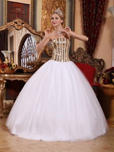 Gold Sequin Strapless White Floor-length Sweet 16 Dresses in Saint Charles