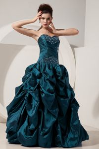 Turquoise Sweetheart Floor-length Quinces Dresses with Pick-ups in Peoria