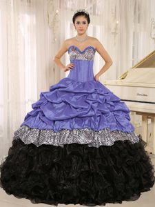 New Leopard Purple and Black Sweetheart Quinceanera Dress with Pick-ups
