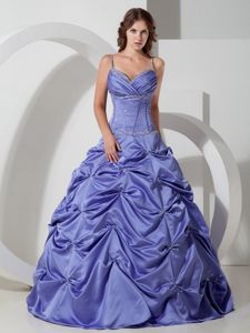 Elegant Lilac Spaghetti Straps Long Quince Dresses with Pick-ups in Easton