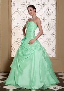 Apple Green Beaded Sweetheart Long Dress For Quinceanera with Flower