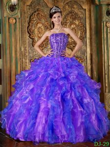 Beaded and Ruffled Strapless Puffy Bodice Sweet Sixteen Dresses in Sumner
