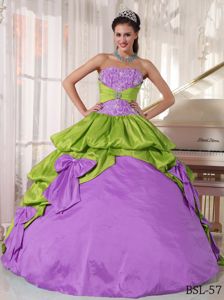 Yellow Green and Purple Strapless Quinceanera Gown with Bowknot in Chico