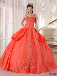 Rust Red Spaghetti Straps Floor-length Quinceanera Dresses with Appliques
