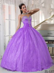 Lavender Sweetheart Floor-length Dress for Quince with Appliques in Homer
