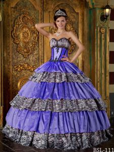 Luxurious Beaded Purple Sweetheart Ruffled Layers Quinceanera Dress with Zebra