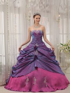 Two Toned Purple Strapless Appliques and Flowers Dress for Sweet 15 in Issaquah