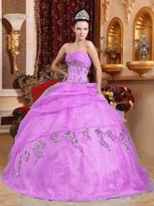 Lavender Sweetheart Floor-length Organza Beaded Quince Dress in Culenar