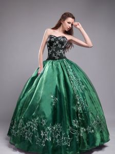 Green Floor-length Organza Quinceanera Dress with Embroidery in Plano