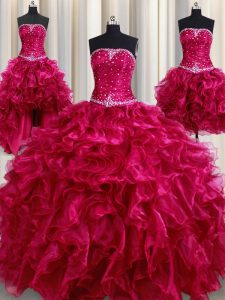 Artistic Four Piece Sleeveless Beading and Ruffles Lace Up 15th Birthday Dress