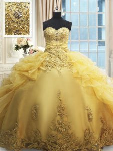 Sweetheart Sleeveless Organza Sweet 16 Quinceanera Dress Beading and Appliques and Ruffles Lace Up