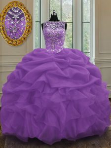 Pick Ups Scoop Sleeveless Lace Up Quinceanera Gown Purple Organza