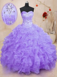 Artistic Floor Length Lavender Quinceanera Gowns Sweetheart Sleeveless Lace Up