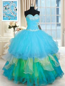 Glamorous Multi-color Sweetheart Lace Up Beading and Ruffled Layers 15 Quinceanera Dress Sleeveless