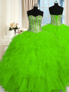 Lovely Sweetheart Sleeveless Lace Up Quince Ball Gowns Organza