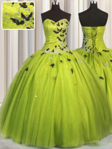 Fine Sleeveless Beading and Appliques Lace Up Quinceanera Dress